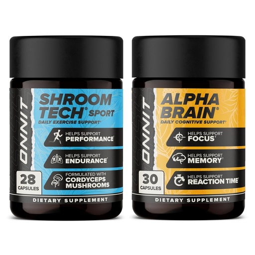 [BRSRAY37BAGRY3I3] ONNIT Cognitive & Endurance Support Bundle: Alpha Brain Nootropic Capsules (30 Count) + Shroom Tech Sport Exercise Support Capsules (28 Count), IGEN Non-GMO Tested Focus, Energy & Endurance, 2 Pack