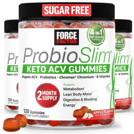 [BRSW2HAZAAIBUH3B] Force Factor ProbioSlim Apple Cider Vinegar Gummies, Keto ACV Gummies with LactoSpore Probiotics & Prebiotics to Support Digestion, Metabolism & Immune Health, 1 Net Carb, Organic, Apple Flavor, 360ct