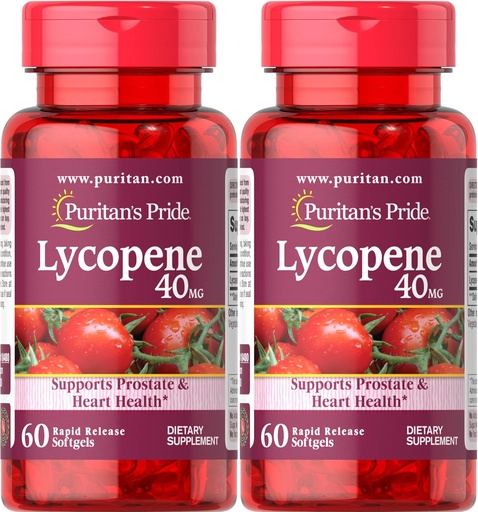 [BRSRMYD3DEFWA2TU] Puritan's Pride Premium Lycopene 40mg, Dietary Supplement for Prostate, Antioxidant, Heart Health, and Overall Health Support, 2 Month Supply, 60 Rapid Release Softgels, 2 Pack