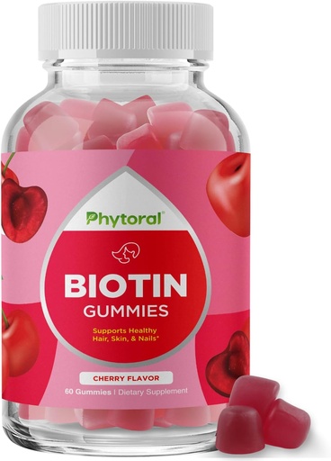 [BRSWYFT7DJYROETA] Phytoral Biotin Gummies for Hair and Nail Growth - Biotin Gummies for Hair Care Youthful Skin Care and Nail - 5000mcg per Serving Skin Nails Vitamins Adult Beauty