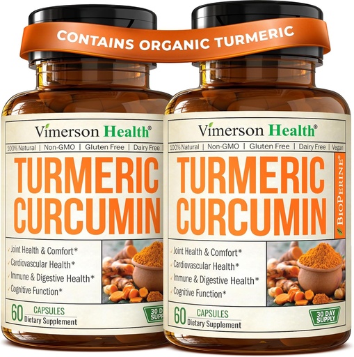 [BRSRAYAQOUCBADLZ] Suplemento de Curcumina Turmérica con Extracto de Pepper Negro - Turmérico orgánico de alta potencia 1200 mg " 95% Curcuminoides para la salud conjunta " Digestiva - Suplemento de soporte conjunto - 60 cápsulas de Curcuma - 2 Pack