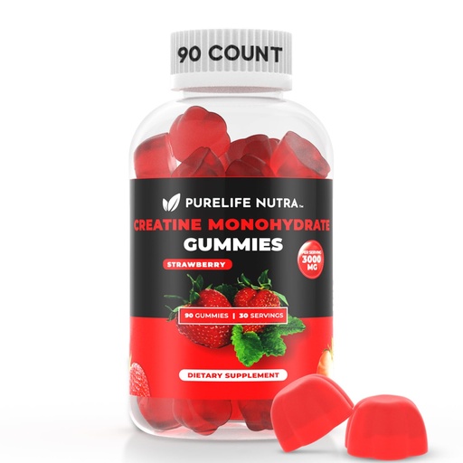 [BRSROAQHOUBAK232] Creatine Monohydrate Gummies - 3g Serving, Sugar Free, 90 Count, Non-GMO, Designed for Men & Women, Gluten Free, Non Bloating - Vegan, Halal, Kosher. (90 Units, Strawberry)