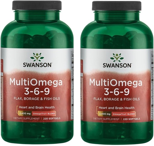 [BRSWGFABOQHQI3TJ] Swanson MultiOmega 3-6-9 - Non-GMO Flax, Borage & Fish Oil Capsules - Essential Fatty Acids Supporting Cardiovascular Health & Brain Health - (220 Softgels, 2400mg Serving) 2 Bottles