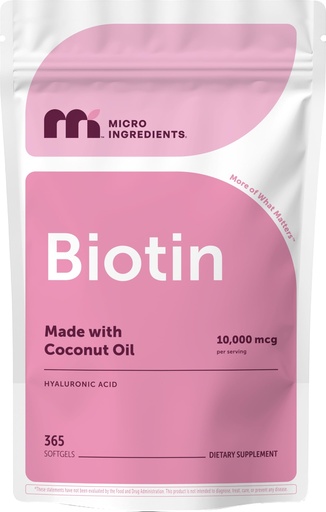 [BRSWYHYROAGRAYLK] Micro Ingredients Biotin 10,000 mcg with Hyaluronic Acid 25 mg Per Serving | Made with Coconut Oil | 365 Softgels | 1 Per Day | One Year Supply | Non-GMO & Gluten Free