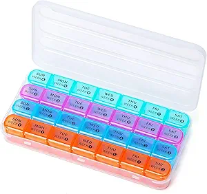 [BRSROZQKDEIGC3L5] 28 Day Monthly Pill Organizer - Weekly Pill Box 1 Time a Day, 4 Weeks Large Pill Case for Traveling, Big Compartment Personal Pill Organizers for Vitamins, Fish Oils, Supplements and Medicine