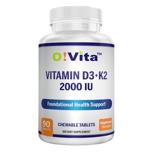 [BRSW2FQ6BN7RS2TL] Vitamin D3 + K2 2000IU Chewable for Bone Health Support, 90 Vegetarian chewable Tablets, up to 3-Month Supply