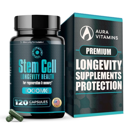 [BRSRAYY5AQJQ4YA3] Premium Stem Cell Supplements 1,000mg (120 Caps) Boost Immunity, Reduce Joint Soreness, Support Natural Anti-Aging & Longevity with Spirulina & Chlorella for Vitality, Celulas Madre Health Formula