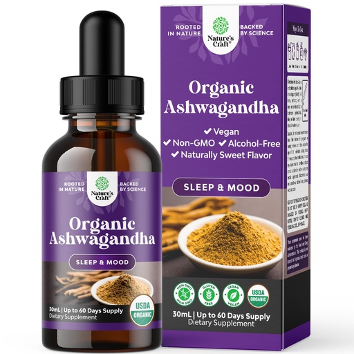 [BRSRMFALAABWGFY6] USDA Organic Ashwagandha Liquid Drops - Ashwagandha Root Extract for Stress and Mood Support - Delicious Pure Adaptogen Drops for Adults - Alcohol-Free Herbal Tinctures for Rest - 1 Fl Oz