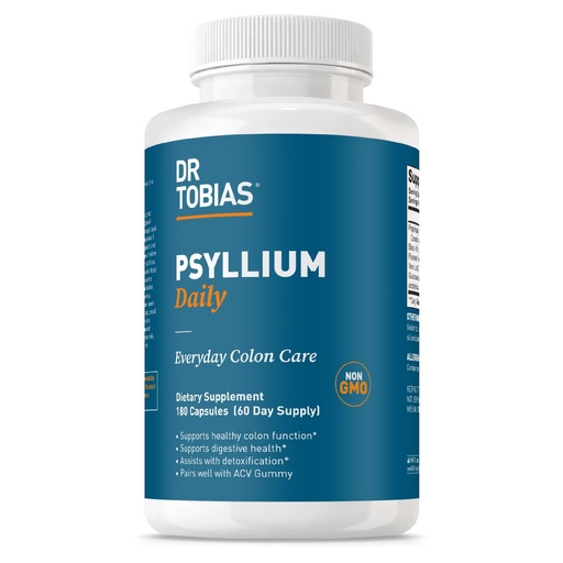 [BRSWIHIZAJ6REF3I] Dr. Tobias Psyllium Daily, Supports Healthy Bowel Movement, Psyllium Husk Capsules with Bentonite Clay, Flaxseed & Natural Ingredients, Daily Fiber Supplement in Support of Colon Health, 180 Capsules