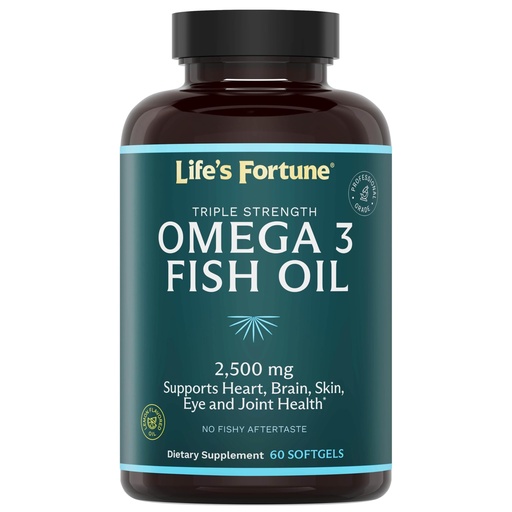 [BRSROFALCMCBSHLG] Life's Fortune Fish Oil Omega 3 Concentrate Supplement 2500 mg, 60 Softgels, High Potency, EPA & DHA Fatty Acid - Heart, Brain, Skin, Joints - Non GMO