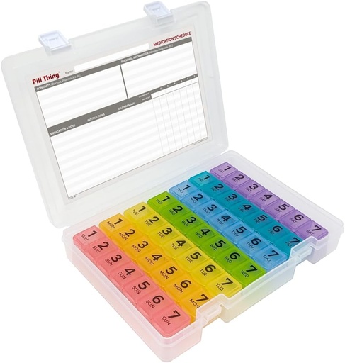 [BRSROFIPPMNBMFLH] 7 Times a Day Weekly Pill Box Organizer Case, Secure 7X Pillbox with Medication Schedule, Includes Premium Lifetime Subscription to Medisafe App (7 Time-a-Day)