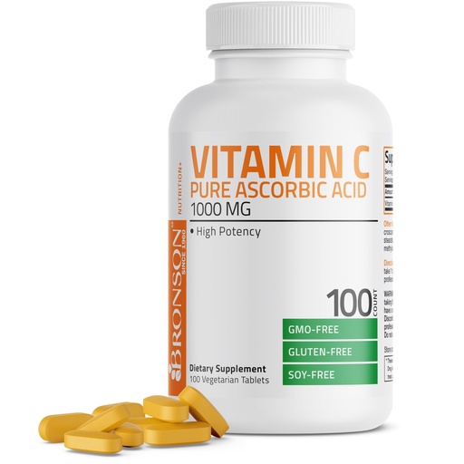 [BRSWIYT7DEDRECT6] Bronson Vitamin C 1000mg Premium Non-GMO Ascorbic Acid Tablets, 100 Count