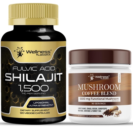 [BRSRAAIKO4NAKFYV] WELLNESS LABSRX Shilajit Pure Himalayan Capsules 15,000mg - Mushroom Coffee Blend | Bundle