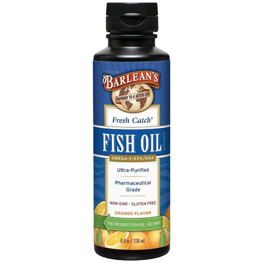 [BRSWIYA7B4JWYYDU] Barlean's Omega 3 Fish Oil Liquid Supplement, 1262mg EPA and DHA Fatty Acids, Non-GMO and Gluten Free, Orange Flavor, 8 oz