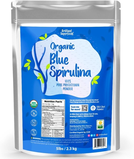 [BRSW2CY5PJ4A4DTJ] Organic Blue Spirulina Powder Superfood Supplement - 5LB Bulk - Odorless - Vegan, Non GMO, Gluten-Free, Dairy-Free, Brilliant Blue Food Coloring - Pure Water Extracted