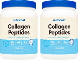 Nutricost Pure Collagen Hydrolysate (Bovine) Powder (2 Pack) - Grass Fed Bovine Collagen, 1LB Per Bottle