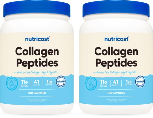 [BRSWECQCBAMQYDTX] Nutricost Pure Collagen Hydrolysate (Bovine) Powder (2 Pack) - Grass Fed Bovine Collagen, 1LB Per Bottle