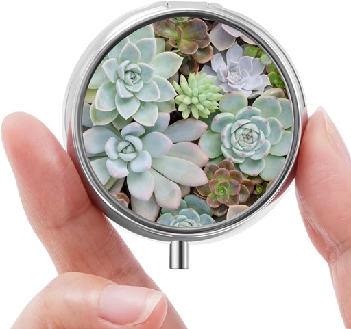 [BRSRA2YODF6BUYAV] Mini Pill Box, Small Pill Box, Portable Pill Box, Cute Pill Organizer for Vitamins, Medications, Fish Oil and Supplements (Succulent)