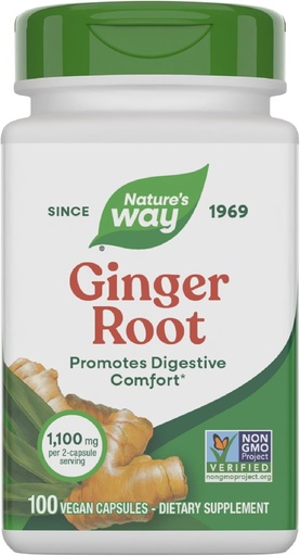 [BRSWIYTYO4GBCGTG] Nature's Way Ginger Root, Promotes Digestive Comfort*, 1,100 mg Per 2-Capsule Serving, Non-GMO Project Verified, Vegan, 100 Capsules