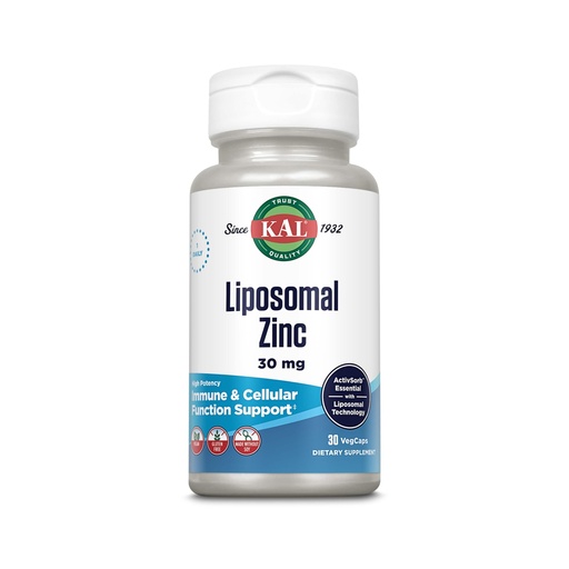[BRSROAQQC4PAGEI4] KAL Liposomal Zinc 30mg, Cellular Function and Immune Support Supplement, Enhanced Absorption Zinc Supplements, Vegan, Gluten Free, Soy Free, 30 Servings, 30 VegCaps