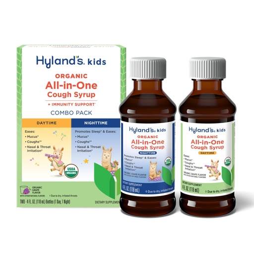 [BRSRAYAOOUJWKHTZ] Hyland's Kids Organic All-in-One Grape Cough Syrup Day & Night, Two 4 Ounce Bottles