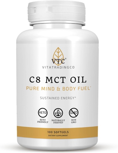 [BRSROGLQBYIRO3QU] VTC VitaTradingCo. C8 MCT Oil Capsules 124; Naturally Derived Capryl C8 Supplement Equipment 124; Coconut Oil Pills Equipment 124; Trwała energia 124; Keto Friendly, Non GMO Equipment 124; 100 Softgels
