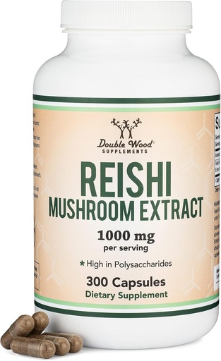 [BRSWY2QKOIMQK2Q3] Reishi Mushroom Capsules (4:1 Ganoderma Extract, 1,000mg Red Reishi Powder Servings) 300 Count, 5 Month Supply, Potent Mushroom Supplement for Immune System Support and Defense by Double Wood