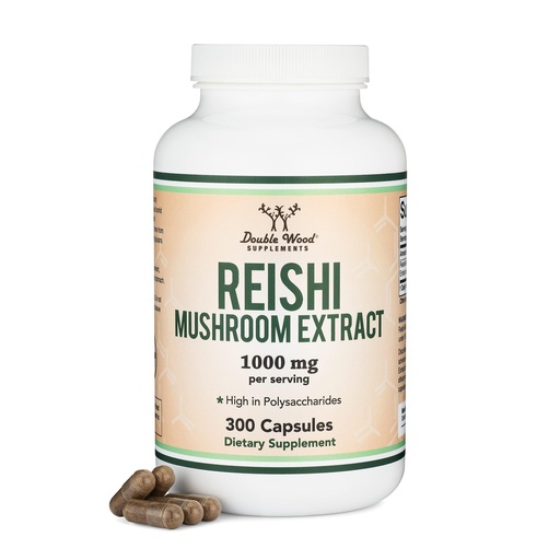 [BRSWY2QKOIMQK2Q3] Reishi Mushroom Capsules (4:1 Ganoderma Extract, 1,000mg Red Reishi Powder per Serving) 300 Count, 5 Month Supply, Potent Mushroom Supplement for Immune System Support and Defense by Double Wood