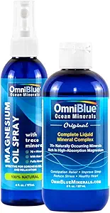 [BRSW2GT7O4FRSAI3] OmniBlue Ocean Minerals 8oz & OceanPower Topical Spray 6oz | Pure Magnesium | 70+ Trace Minerals | No Additives | Complete Mineral Replenishment