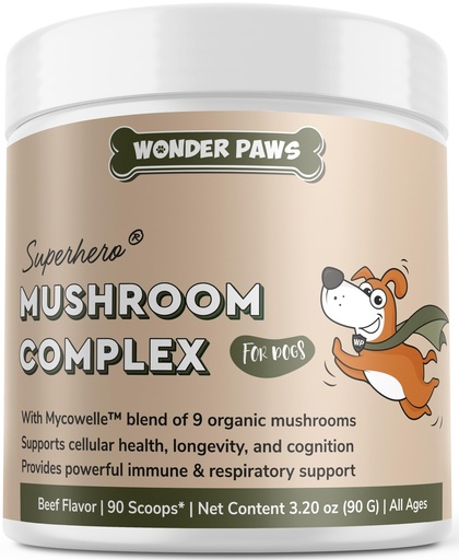 [BRSROAQNAAMGO3DU] Wonder Paws Immune Support Mushroom Powder for Dogs – Organic Mushroom Complex for Immunity, Cognition, Cellular Health, Longevity - With Turkey Tail Mushroom for Dogs, Reishi & Lions Mane – 90 Scoops