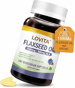 [BRSROAI2CUIBADT3] Lovita Vegan Flaxseed Oil 1500mg with 900mg ALA Omega-3 6 9, Cold-Pressed Flax Seed Supplement, Support Heart, Brain, Joint & Skin Health, Non-GMO & Gluten Free, 540 Softgels