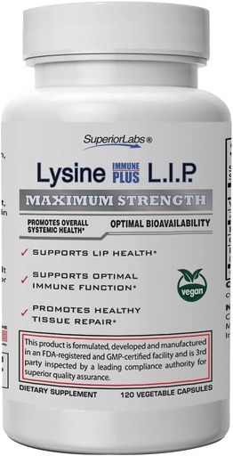 [BRSROAT2O4HRMFL2] Superior Labs Lysine Immune Plus Lip, Clinically Proven Lip Health & Support, L-Lysine Bound to HCI for Optimal Stability & Absorption for Fast Results, Bioactive with Zero Harmful Additives
