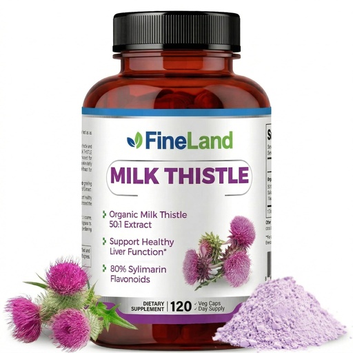 [BRSRAGDYC56WOC3L] FineLand Milk Thistle Pills 50:1 Extract with 80% Silymarin Flavonoids – Liver & Antioxidant Support - 50X Concentrated Seed Extract -120 Vegan Capsules, Non-GMO, Made in USA