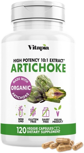 [BRSWYZ36OR6GMFLU] Vitapia Organic Artichoke Extract Addition - Черен дроб Измивайте Detox & Repair, Черен дроб Здраве, Храносмилателна система, Антиоксидант поддръжка - 120 Веган капсули, Не ГМО, Gluten Free