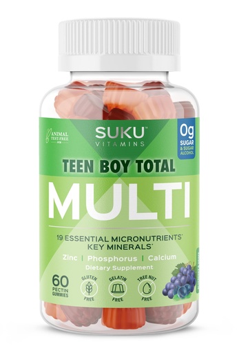 [BRSROZT2CMBBQFDL] SUKU Teen Boy Multivitamin Gummies – Vitamins A, B12, C, D3, E, Zinc & Biotin – Sugar-Free Vegetarian Supplement for Energy, Growth, Immune & Bone Health – Grape Flavor – 60 Count