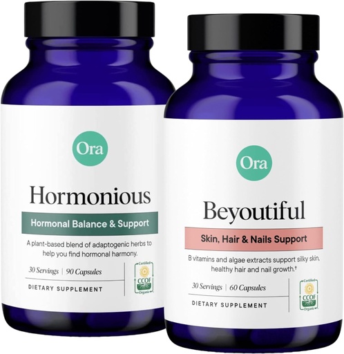 [BRSROGAEOQCAEGT6] Ora Organic BeYouTiful & Hormone Balance Bundle: Natural Beauty & Wellness Essentials for Women, 60 Vegan Capsules with B Vitamins + 90 Capsules Formulated with Ashwagandha and More.