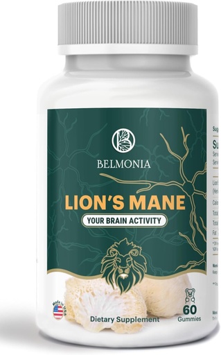 [BRSRAFD7BAJQAD33] León Mane Mushroom Gummies, 5400 mg por Serving*, Suplementos de Salud del Cerebro para Adultos, Suplemento Cognitivo de Memoria de Focus, 60 Conde, Superfood Organic Gummies