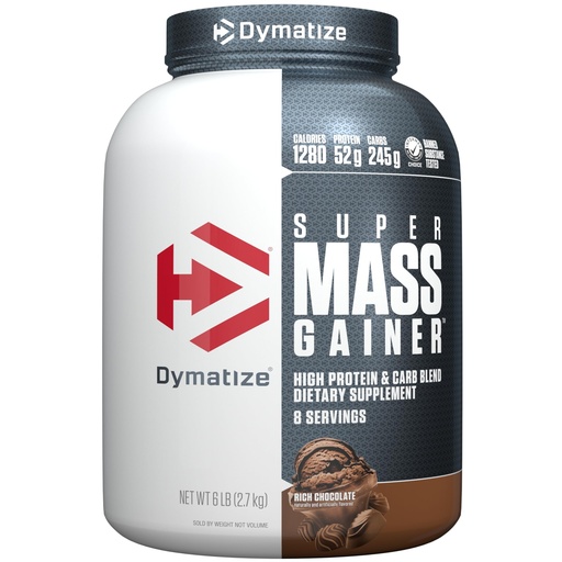 [BRSWIYDZDMCW22DI] Dymatize Super Mass Gainer Protein Powder, Rich Chocolate, 52g Protein, 1g Creatine, 1280 Calories, 10.7g BCAAs, 245g Carbs, Contains Whey Protein Powder, Isolate, and Casein (8 Servings)