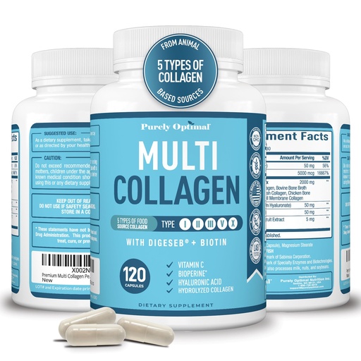 [BRSWYGL3A4PRQETA] Premium Multi Collagen Peptides (Types I, II, II, V, X) - Collagen Pills for Skin Care, Hair Growth, Nails & Joints - Vitamin C, Hyaluronic Acid, Biotin, Gluten Free - 120 Collagen Capsules