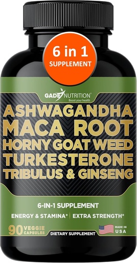 [BRSRO2YDDIHRAEL7] Gade Nutrition Ashwagandha cu rădăcină Maca, Horny Goat buruieni, Turkesteron Supliment, Tribulus Terrestris, Panax Ginseng 