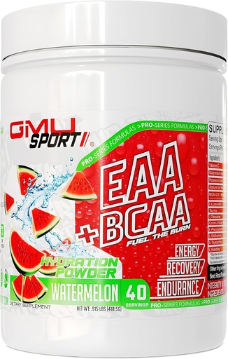 [BRSROHDYCIFGAFLU] GMU SPORT EAA + BCAA Powder - Essential Amino Acids & Electrolyte Drink, Hydration, Recovery for Men & Women | Muscle Support Drink for Runners | Sugar-Free Aminos - 40 Servings - Watermelon