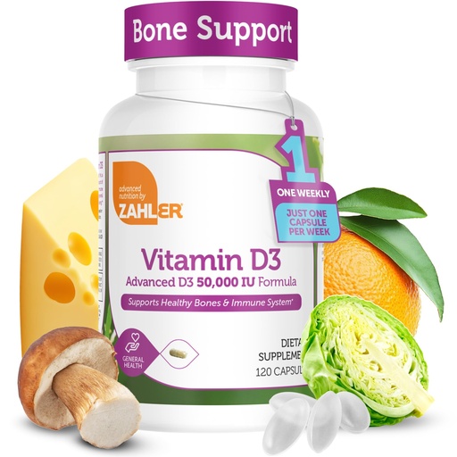 [BRSWIGLRPJ5AAFLY] Zahler - Advanced Vitamin D3 50000 IU capsules (120 Count) Kosher Vegetarian Friendly Vitamin D for Immune Support, Bone, Teeth & Muscle Health - Weekly D3 Vitamin Supplement- Easy Swallow Vitamin D3.