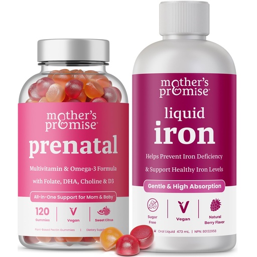 [BRSRAAQFBMNGOAY7] Mother's Promise Prenatal Gummies & Liquid Iron Bundle