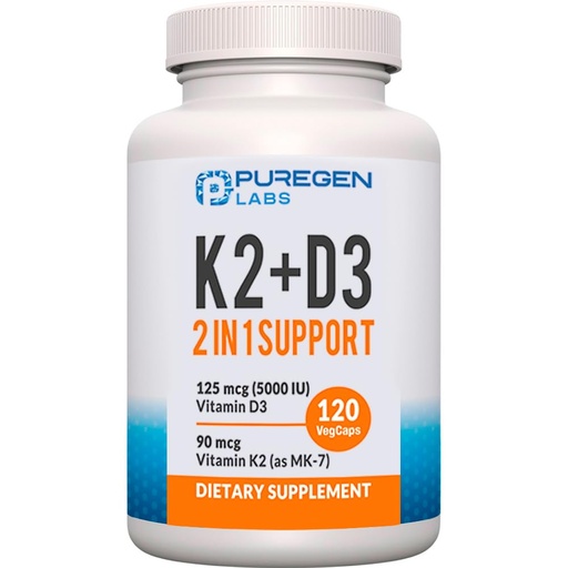 [BRSWYCQZCUGROCLP] 2 in 1 High Potency Formula 90mcg Vitamin K2 (MK7) and 5000 IU Vitamin D3 Supplement I Non-GMO Formula, Easy to Swallow Vitamin D & K Complex, 120 Capsules I 4-Month Supply