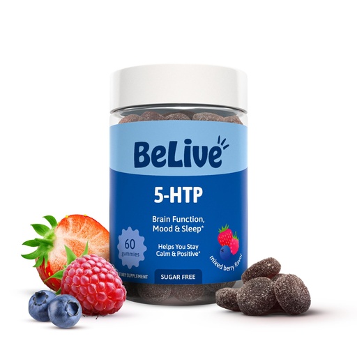 [BRSWYCD3DF7GMF32] BeLive 5-HTP Gummies - 60 Ct I 5HTP Stress Relief Gummies for Better Sleep, Heightened Focus, Mood Booster & Stress Relief I Serotonin Booster for Adults, Vegan 5 HTP Supplement - Mixed Berries Flavor