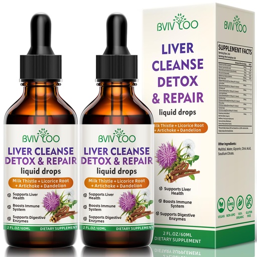 [BRSRA2YRDIJRAYIU] 2 Pack Liver Health Liquid Drops - 2000mg Milk Thistle, Dandelion Root, Artichoke, Silymarin Extract, & Turmeric Herbs - Vegan, Non-GMO - 4 Fl Oz (120ml)