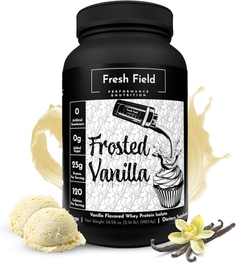 [BRSROGLQPN5RAHL7] Fresh Field Vanilla Protein Powder - 25g Whey Protein Isolate, Gluten-Free & Soy-Free, Sugar-Free, 30 Servings - Natural Whey Protein Powder for Workout Fitness & Nutrition Shakes - 2.16 lb
