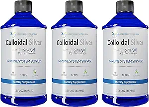 [BRSWYEABCQPAGHY3] Colloidal Silver Liquid - 12 PPM Premium Silver Solution, 60 MCG Per Serving, All Natural, Vegan Immune System Support, Ionic Silver Water Daily Mineral Supplement (3-16 Fl oz Bottles)