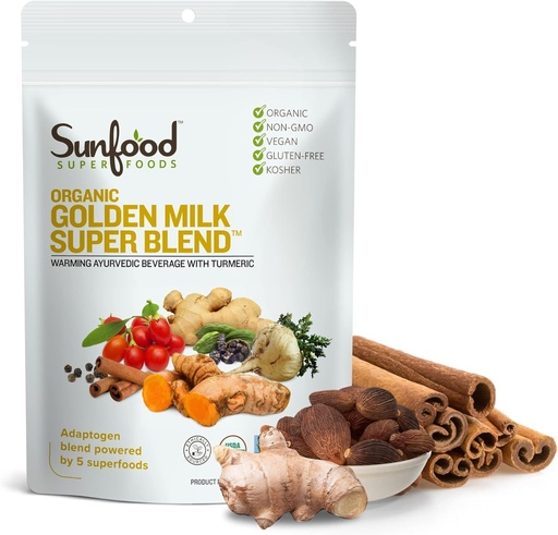 [BRSWGZYCCINGKG37] Päikesetoidud Kuldpiim Super Blend - Superfood Kuldpiim, kurkumipulber, kurkumi ja ingveri supertoit, must pipar, kaneel ja kardemon, kurkum Latte pulber, vegan, USDA orgaaniline - 6 oz