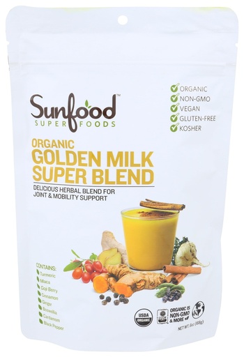 [BRSWGZYCCINGKG37] Sunfood Superfoods Organic Golden Milk Super Blend - Turmeric Latte Powder Mix with Ginger, Black Pepper, Cinnamon & Cardamom Spices, Vegan, USDA Organic, Gluten Free - 6 oz